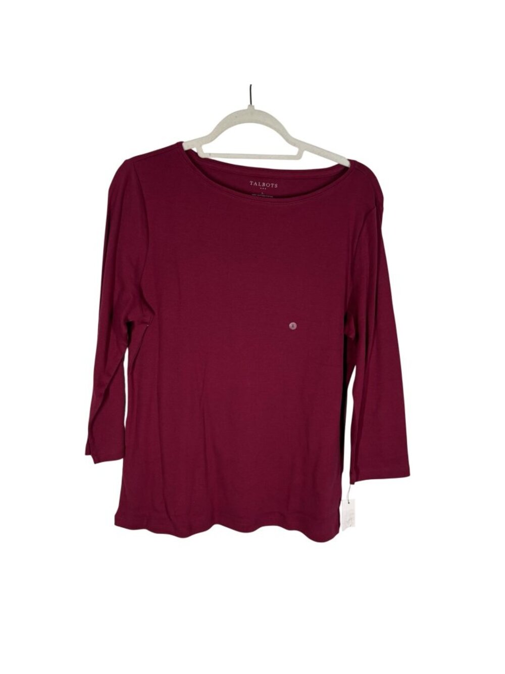 Talbots Women Size S Burgundy 100% Cotton Bateau Neck 3/4 Sleeve T-Shirt NWT